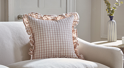 Gingham Ruffle Square Cushion - Pink