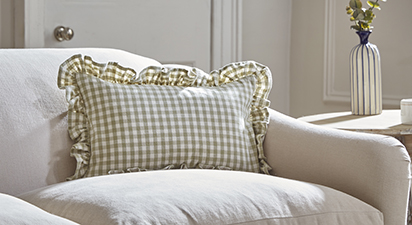 Gingham Ruffle Rectangular Cushion - Olive
