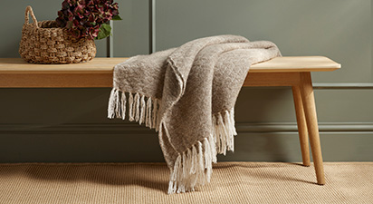 Wool Blend Reversible Throw - Natural