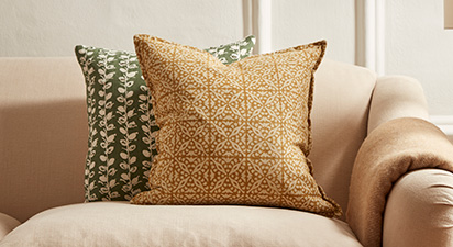 Martta Handblock Print Cushion - Mustard