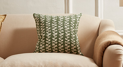 Embroidered Foxglove Cushion - Olive