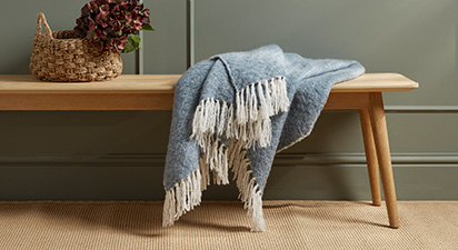 Wool Blend Reversible Throw - Smoke