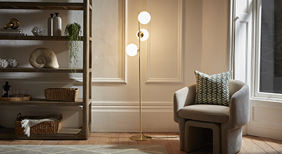 White Orb and Gold Metal Floor Lamp