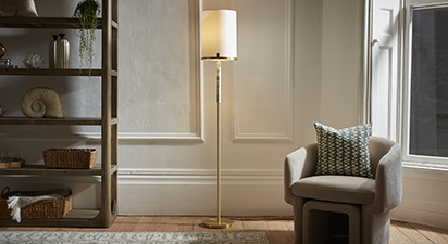 Monica Champagne Gold Metal and Marble Effect Floor Lamp