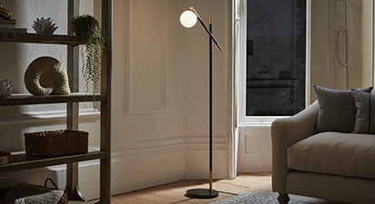 Jennie White Orb and Black Metal Floor Lamp