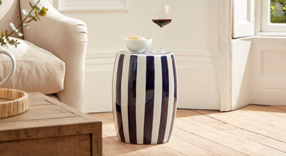 Blue Striped Ceramic Side Table