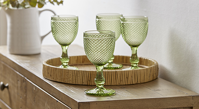 Set of Four Layla Olive Goblet Wine Glasses