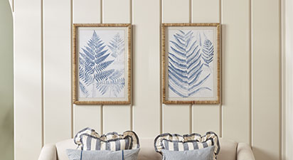 Blue Fern Prints with Gold Frame Set of 2
