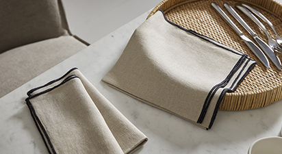 Set of Four Black Edge Linen Napkins