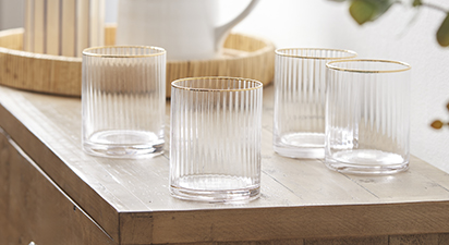 Set of Four Gold Ribbed Tumblers