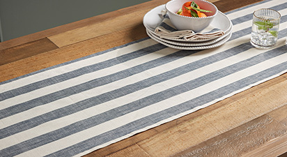 Wide Stripe Table Runner - Flint Blue