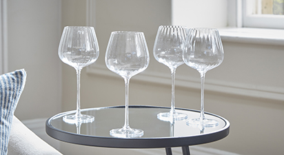 Set of Four Ribbed Wine Glasses