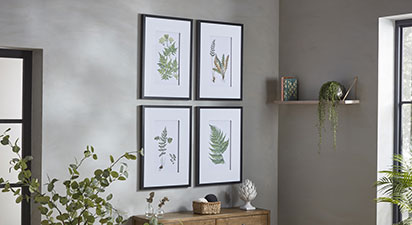 Set of 4 Fern Floral Pictures with Black Frame