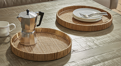 Set of Two Round Rattan Trays