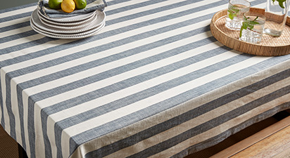Wide Stripe Tablecloth - Flint Blue 150x240cm