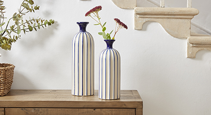 Medium Blue Stripe Ceramic Vase