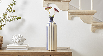Large Blue Stripe Ceramic Vase