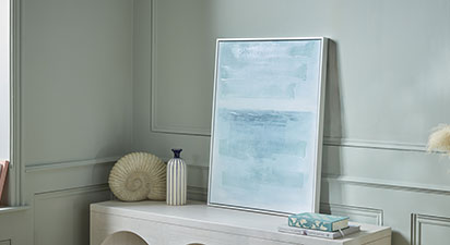 Blues Abstract Canvas with White Frame