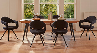 Jackson & Bonnie 6 Seat Extending Dining Set - Black Boucle