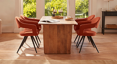Ellen & Bonnie 4 Seat Dining Set - Rust Boucle