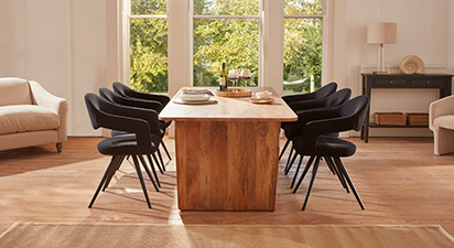 Ellen & Bonnie 6 Seat Dining Set - Black Boucle