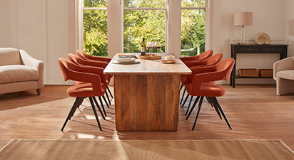 Ellen & Bonnie 6 Seat Dining Set - Rust Boucle