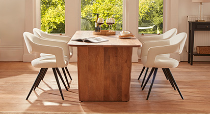 Ellen & Bonnie 4 Seat Dining Set - Soft White Boucle