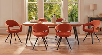 Jackson & Bonnie 6 Seat Extending Dining Set - Rust Boucle