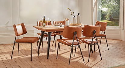Jackson & Tyler 6 Seat Extending Dining Set - Faux Leather Tan