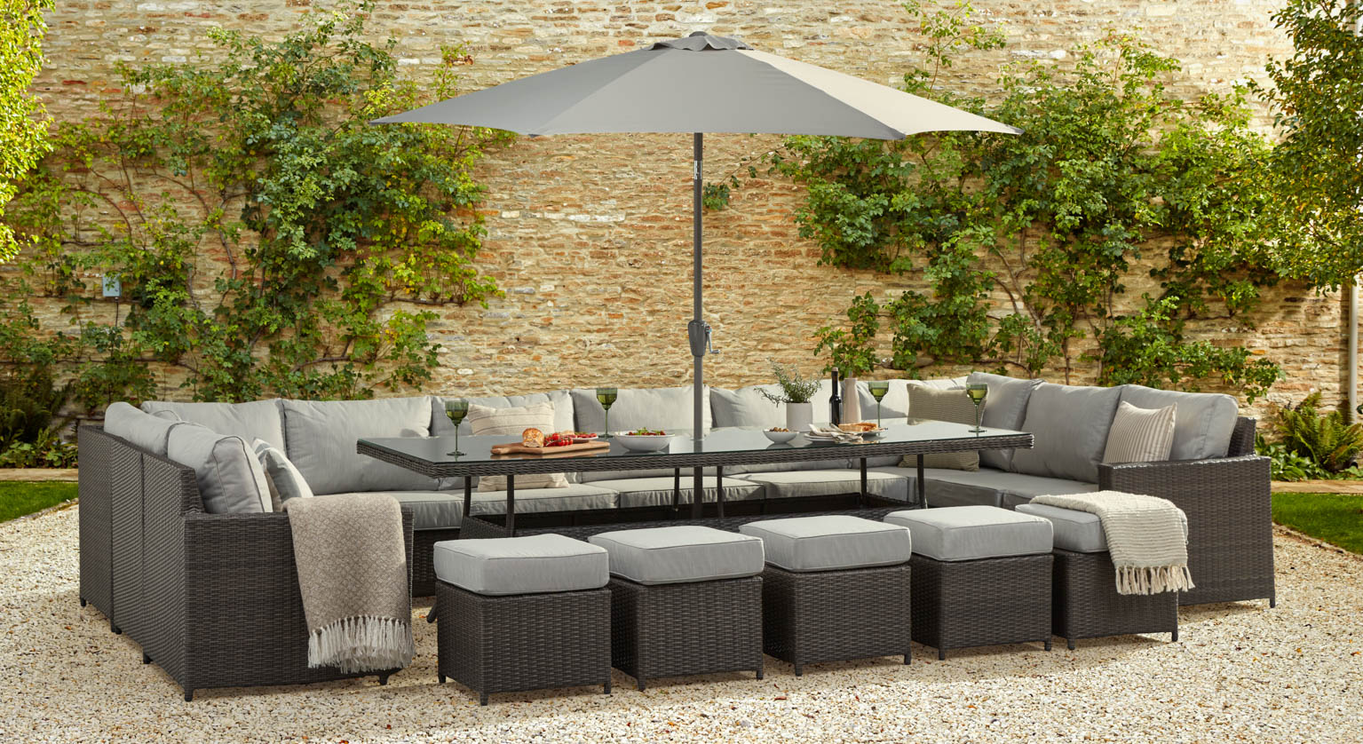 Halo 11B - U Shaped Sofa with Dining Table - Mixed Grey