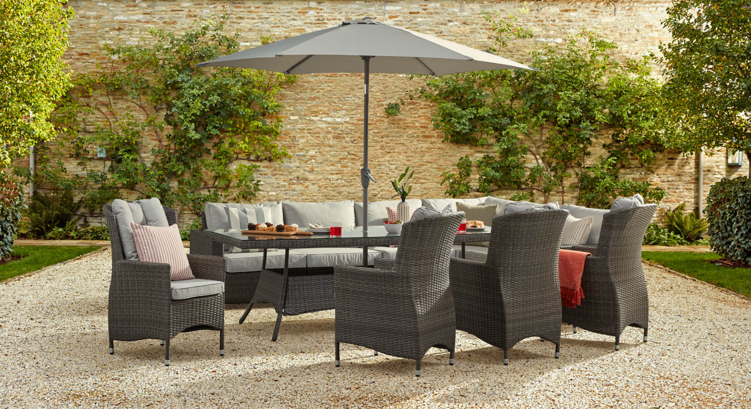 HALO 2L - Extended Corner Sofa and Dining Combo with 4 x Dining Chair - Mixed Grey