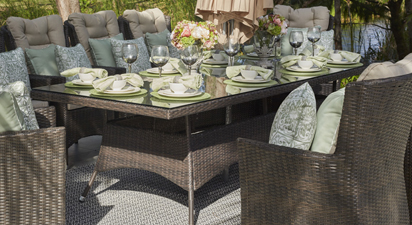 10 SEAT RECTANGLE WICKER DINING TABLE 245 x 100cm - BROWN - amended to 245cm