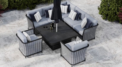 Talia 1L - Corner Sofa with Square Rising Table and Armchairs