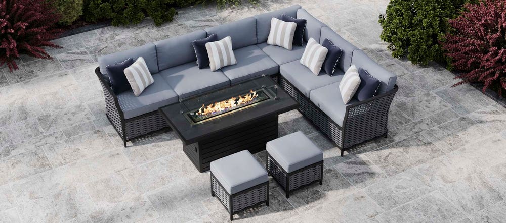 Talia 2e Extended Corner Sofa With, Black Rattan Gas Fire Pit Table