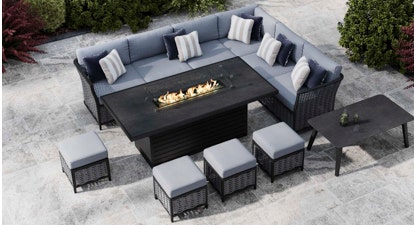 Talia 2G - Extended Corner Sofa with Gas Fire Pit Dining Table and Footstools