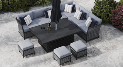 Talia 2H - Extended Corner Sofa with Rising Table and Footstools