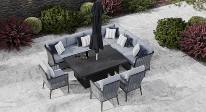 Talia 2T - Extended Corner Sofa with Rising Table and Dining Chairs