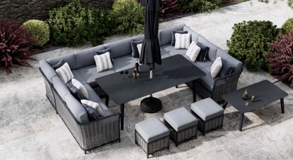 Talia 5E - U Shaped Sofa Set with Dining Table and Footstools