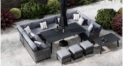 Talia 5E - U Shaped Sofa Set with Dining Table and Footstools