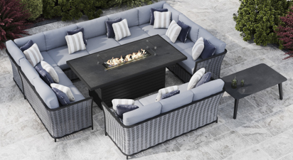 Talia 5G - U Shaped Sofa with Gas Fire Pit Dining Table and 3 Seat Sofa