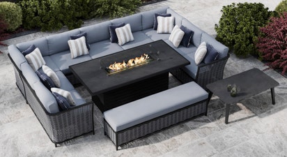 Talia 5J - U Shaped Sofa with Gas Fire Pit Dining Table and Bench