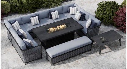 Talia 5J - U Shaped Sofa with Gas Fire Pit Dining Table and Bench