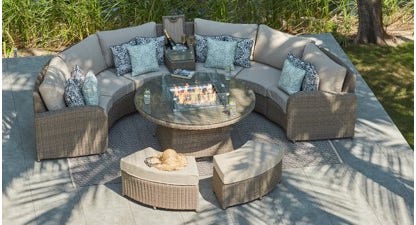 Arc 11 - Half Moon Sofa with Gas Firepit Coffee Table and Footstools