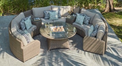 Arc 7 - Half Moon Sofa with Gas Firepit Coffee Table, Drinks Coolers and Footstools