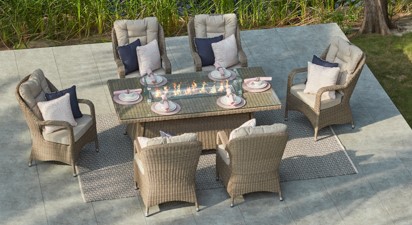 Eton 6 Seat Rectangle Dining Table with Gas Fire Pit