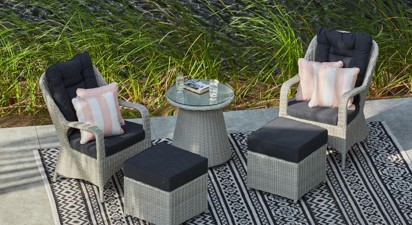 Eton Bistro Set with Footstools and Side Table