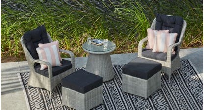 Eton Bistro Set with Footstools and Side Table