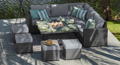 Halo 1G - Corner Sofa with Gas Fire Pit Dining Table