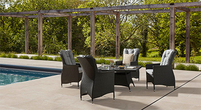 4 Seat Square Charcoal Firepit Table with Turnbury Chair - Black