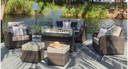 Windsor 9 - 2 Seat Sofa Set with Fire Pit Coffee Table and Footstools
